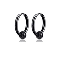 Minimalist black stainless steel hoop earrings with small round bead drops for men and women - Black Bead Accent (Style 24)