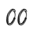 Close-up of minimalist black stainless steel hoop earrings with glossy finish - Black Basic Hoop Earrings