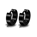 Minimalist pair of glossy black stainless steel hoop earrings with reflective finish - Black High Polished Hoops