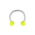 Silver horseshoe barbell ring with neon yellow glowing balls for body piercing - Style C Yellow