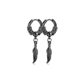 Black stainless steel hoop earrings featuring detailed vintage feather pendants - Feather Pendant Hoop Style (Style E)
