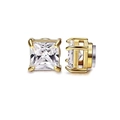 Détail de boucles d'oreilles magnétiques carrées dorées avec zircons coupe princesse - Or Carré Magnétique