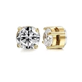 Détails de boucles d'oreilles magnétiques dorées avec zircons ronds et serti quatre griffes - Or Rond Magnétique