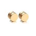 Détail de boucles d'oreilles magnétiques dorées rondes avec finition en métal brossé sans perçage - Or Cylindre Magnétique