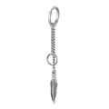 Minimalist silver chain drop earring with a detailed feather pendant and metal ring - Feather Chain Pendant Earring
