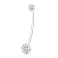 Flexibler Bauchnabelpiercing aus Acryl mit zwei kristallbesetzten Kugeln am transparenten Stab - Doppelter Strass-Stil (Modell A)