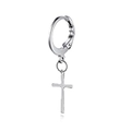 Minimalist silver stainless steel hoop earring with a sleek cross pendant for men and women - Simple Cross Pendant Earring