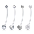 Set of four flexible belly bars with rhinestone balls and matte finished crystals - Combination Variety Collection Set