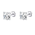 Clásicos pendientes de circonita cuadrada plateada con elegante corte de princesa - Estilo Cuadrado de Garras / 6mm