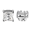 Silver magnetic square stud earrings with brilliant princess cut cubic zirconia stones - Square Steel Claw White Zirconia