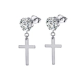 Detail showing silver cross earrings with six-claw set zircon and hanging cross pendant - Single Cross Style (Type A) / Silver