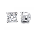 Détail de boucles d'oreilles magnétiques carrées en argent avec sertissage à quatre griffes - Argent Carré Magnétique