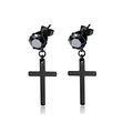 Macro detail of gothic black cross dangle earrings with faceted black gemstone inlays - Single Cross Style (Type A) / Black