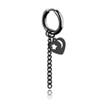 Detail of black stainless steel ear hoop with dangling heart charm and long chain pendant - Heart Star Chain (Style 9)