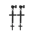 Gothic black cross earrings featuring round stud stones and long chain dangles - Double Layered Cross Style (Type B) / Black