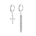 Silberne asymmetrische Ohrringe mit Kreuz und langer Quastenkette im Punk-Stil - Asymmetrische Lange Kettenohrringe mit Kreuz