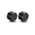 Matte black magnetic stud earrings for non-pierced ears in a minimalist cylinder style - Minimalist Matte Cylindrical Style (8MM Style D)
