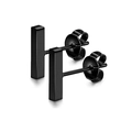 Detail view of black rectangular stainless steel stud earrings with butterfly backs - Geometric Bar Style