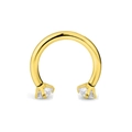 Golden circular barbell horseshoe ring with round cubic zirconia for body piercing - 1.2x12x3mm / Gold