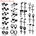 Detailed set of 20 pairs black stainless steel stud earrings including hoops and crosses - Multi Style Collection