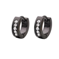 Symmetric pair of black hoop earrings with 5 inset cubic zirconia stones for women - Five Zirconia Inlaid Hoop