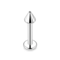 Piercing-Stecker aus poliertem silbernem Edelstahl mit spitzem Kegel und flacher Basis - Lippenring (Spike) / 1.2x6x3