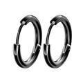 Classic black stainless steel hoop earrings for men with a polished hinged snap closure - Black