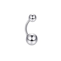 Polished silver stainless steel navel ring with curved barbell design and solid beads - Curved Navel Barbell Style (H)