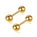 Polished gold-colored barbell earrings with double spherical heads for men and women - Barbell Round Ball Stud / Gold