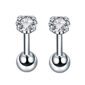 Silver stud earrings with round cubic zirconia and secure ball back screw design - Four Claw Zirconia Screw Stud / Silver