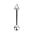 Silver stainless steel body piercing barbell with a pointed cone and round ball top - Straight Barbell With Ball And Spike