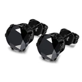 Classic black round CZ stud earrings with four-prong setting and butterfly backing - Black Zirconia Prong Studs