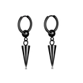 Pair of black hoop earrings with cone spike pendants in punk rock style for men and women - Black Cone Pendant Hoops