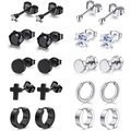 20-teiliges Ohrring-Set aus Edelstahl in Schwarz und Silber mit Kreuz- und Zirkonia-Steckern - Schwarz Silber Gemischter Stil Ohrringe