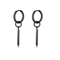 Sleek black stainless steel hoop earrings with hanging rectangular bar drop for men and women - Black Bar Pendant Hoops