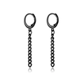 Black hoop earrings with long heart chain charms in minimalist punk style for women - Black Heart Chain Hoops