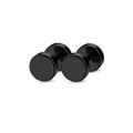 Pair of black round barbell stud earrings with fake plug design in stainless steel - Round Barbell Style