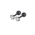 Pair of black surgical steel barbell earrings with sparkling round cubic zirconia studs - Style H