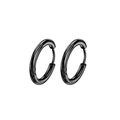 Pair of black stainless steel hoop earrings with hinge closure on white background - Style N