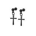 Matte black stainless steel cross stud earrings set with screw back ball closures - Style D Cross Stud / Black