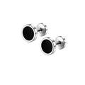 Pendientes de acero inoxidable plateado con incrustaciones negras redondas, set de 12 - Estilo A Color Acero