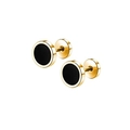 Pendientes de botón dorados clásicos con diseño circular negro de calidad - Estilo A Dorado