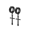 Boucles d'oreilles créoles noires mates avec pendentif croix pour un look punk - Noir Croix Pendante