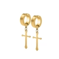 Boucles d'oreilles clips croix en or mat avec anneau poli pour oreilles non percées - Or Croix Pendante
