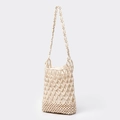 Borsa a tracolla fatta a mano in perle di legno beige con tasca interna a coulisse - Medio (BB250026-1) / Bianco avorio
