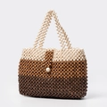 Handgemaakte draagtas van houten kralen met gradiënt in amber en donkerbruine tinten - 32*8*22CM / Drie Kleuren Gradiënt Stijl (BB250024-1)