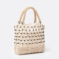 Handmade woven beaded handbag in creamy white resin with black diamond mesh details - Creamy White Black Bead Style (BB250023-2)