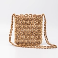 Borsa a tracolla fatta a mano in perle di legno bicolore con fodera beige - Marrone Scuro e Chiaro (BB250021-2)