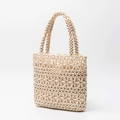 Handmade cream beaded tote bag with floral hollow texture and inner cloth lining - Hollow Floral Style (BB250022-1) / Off White