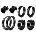 Set of four pairs of black stainless steel stud and hoop earrings for men and women - Black Hoop And Stud Earring Collection